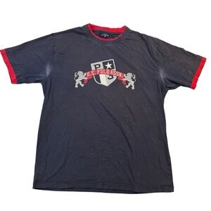 US Polo Assn Men's Ringer Tee Size XXL Blue Embellished USPA Lions Banner